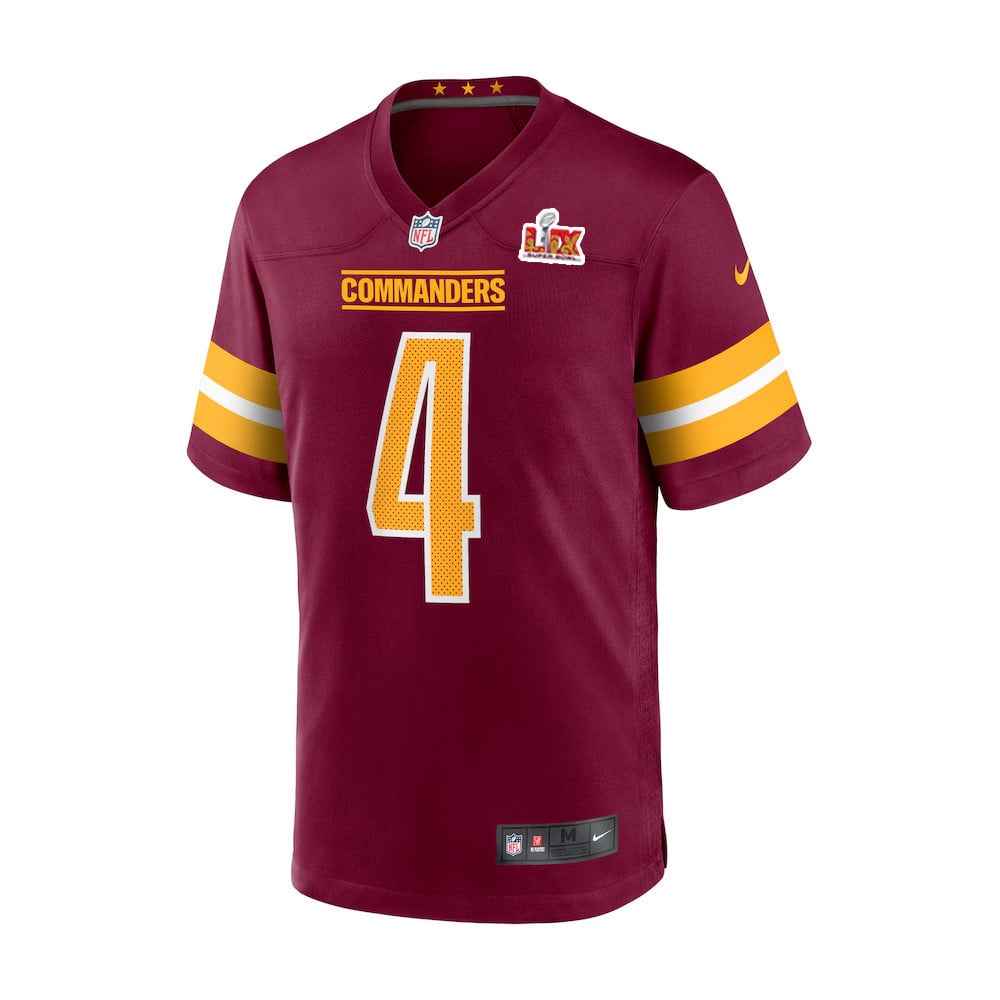 Alternative view of Frankie Luvu #4 Washington Commanders Super Bowl LIX Youth Jersey - Burgundy JS6246 nicesnker