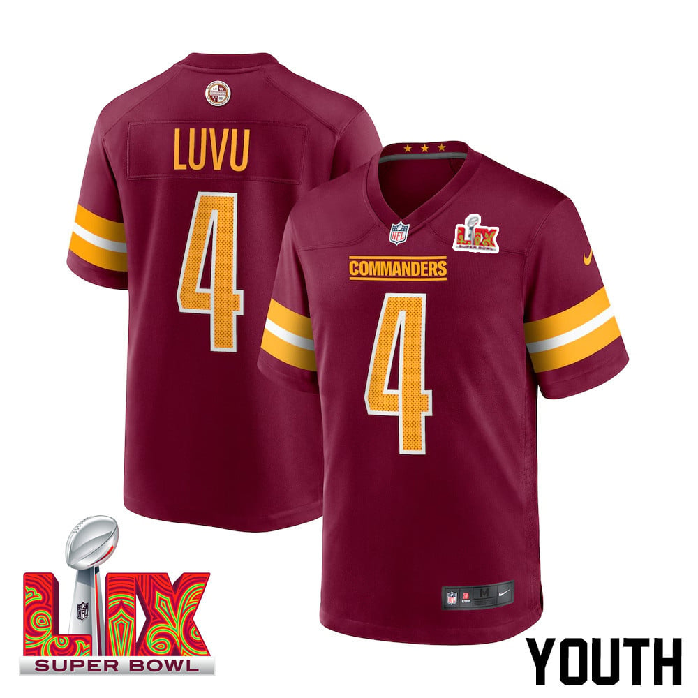 Frankie Luvu #4 Washington Commanders Super Bowl LIX Youth Jersey - Burgundy JS6246 nicesnker