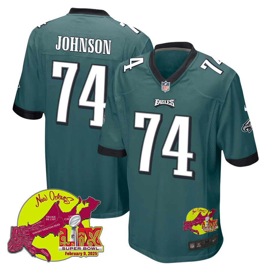 Fred Johnson 74 Philadelphia Eagles Super Bowl LIX New Orleans Patch Game Men Jersey - Midnight Green JS9927 nicesnker
