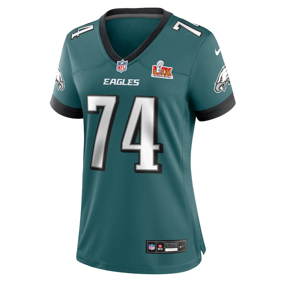 Alternative view of Fred Johnson #74 Philadelphia Eagles Super Bowl LIX Women's Jersey - Midnight Green JS8222 nicesnker