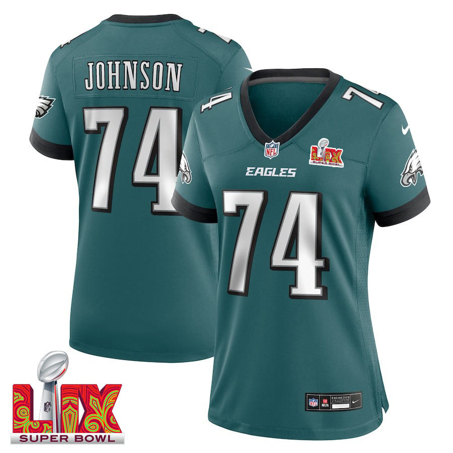 Fred Johnson #74 Philadelphia Eagles Super Bowl LIX Women's Jersey - Midnight Green JS8222 nicesnker