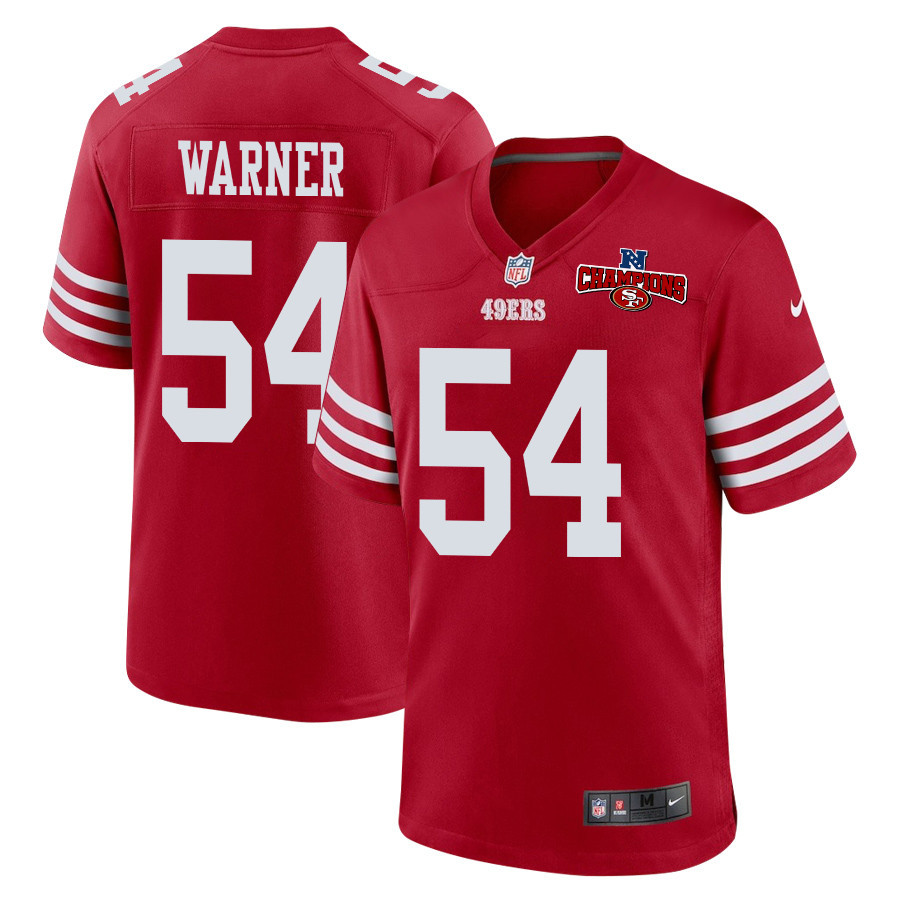 Fred Warner 54 San Francisco 49ers NFC Champions Patch Game Men Jersey - Scarlet JS5443 nicesnker