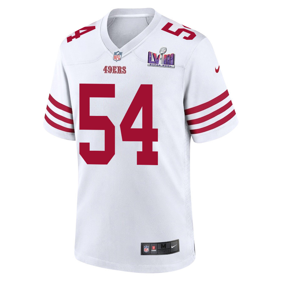 Alternative view of Fred Warner 54 San Francisco 49ers Super Bowl LVIII Patch Game Men Jersey - White JS9719 nicesnker