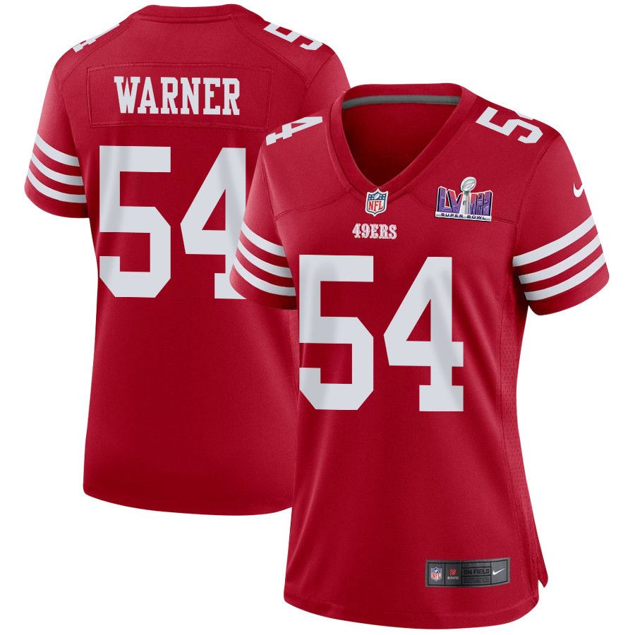 Fred Warner 54 San Francisco 49ers Super Bowl LVIII Patch Game Women Jersey - Scarlet JS2161 nicesnker