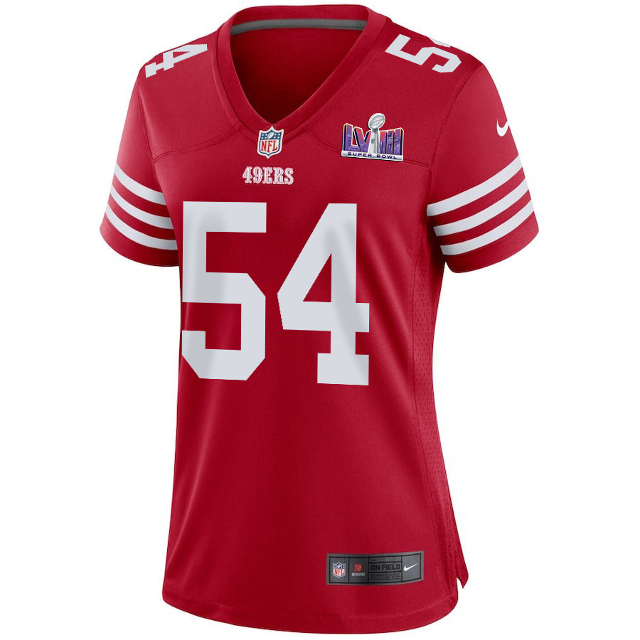 Alternative view of Fred Warner 54 San Francisco 49ers Super Bowl LVIII Patch Game Women Jersey - Scarlet JS2161 nicesnker