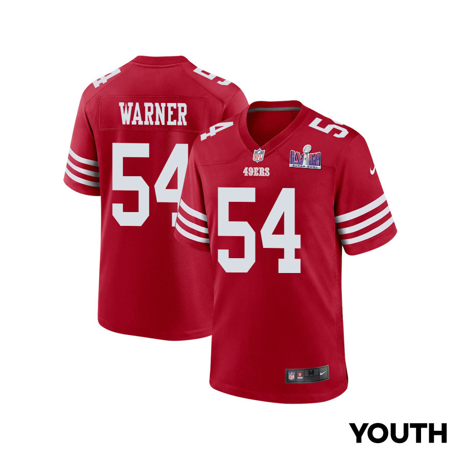 Fred Warner 54 San Francisco 49ers Super Bowl LVIII Patch Game YOUTH Jersey - Scarlet JS5451 nicesnker