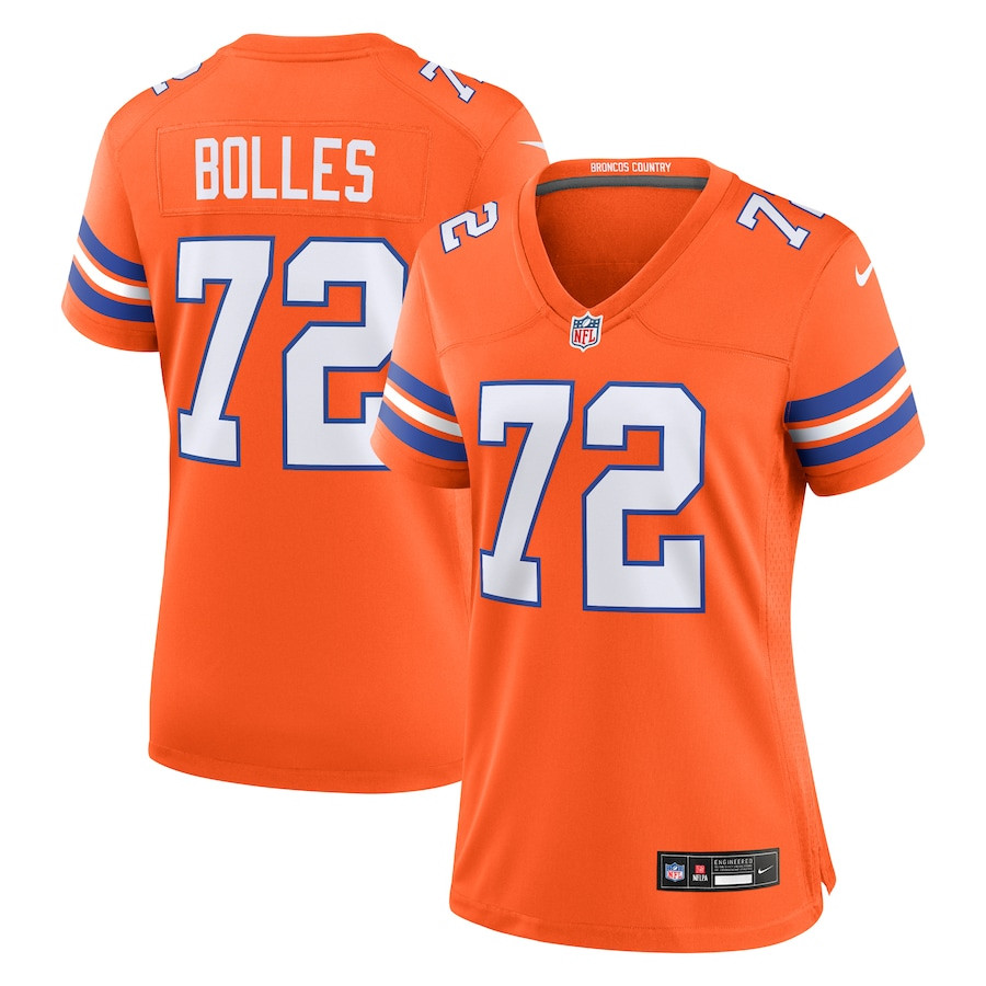 Garrett Bolles 72 Denver Broncos Women's Mile High Collection 1977 Throwback Player Game Jersey - Orange JS3836 nicesnker