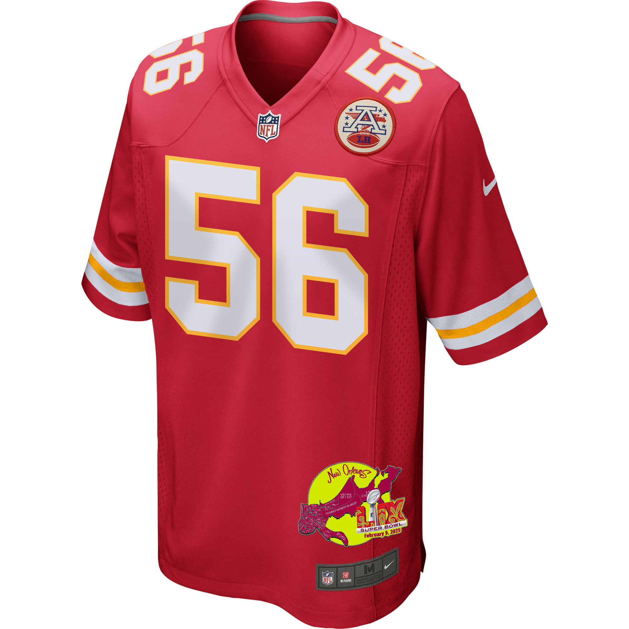 George Karlaftis 56 Kansas City Chiefs Super Bowl LIX New Orleans Patch Game Men Jersey - Red JS3363 nicesnker - Image 3