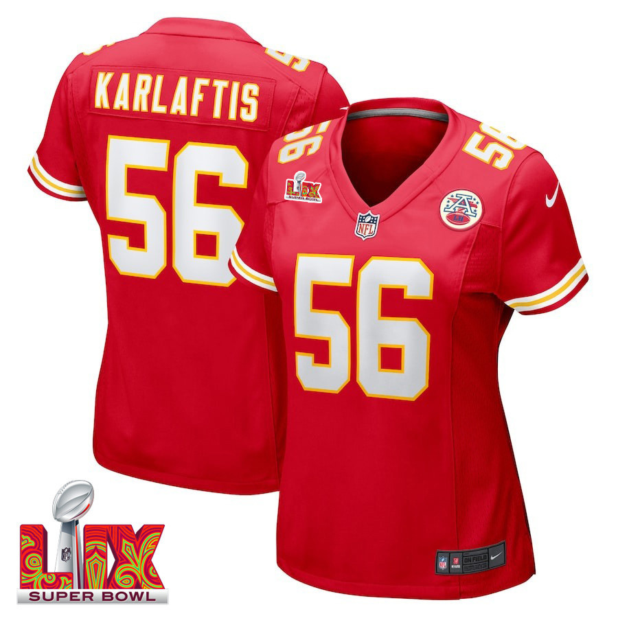 George Karlaftis #56 Kansas City Chiefs Super Bowl LIX Women's Jersey - Red JS8761 nicesnker