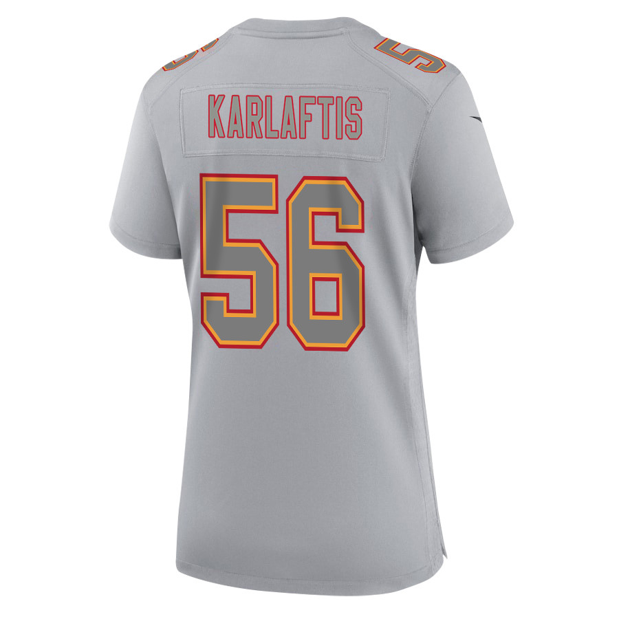 George Karlaftis 56 Kansas City Chiefs Super Bowl LVIII Champions 4 Stars Patch Atmosphere Fashion Game Women Jersey - Gray JS4412 nicesnker - Image 3