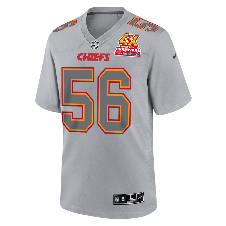 Alternative view of George Karlaftis 56 Kansas City Chiefs Super Bowl LVIII Champions 4X Atmosphere Fashion Game Men Jersey - Gray JS3785 nicesnker