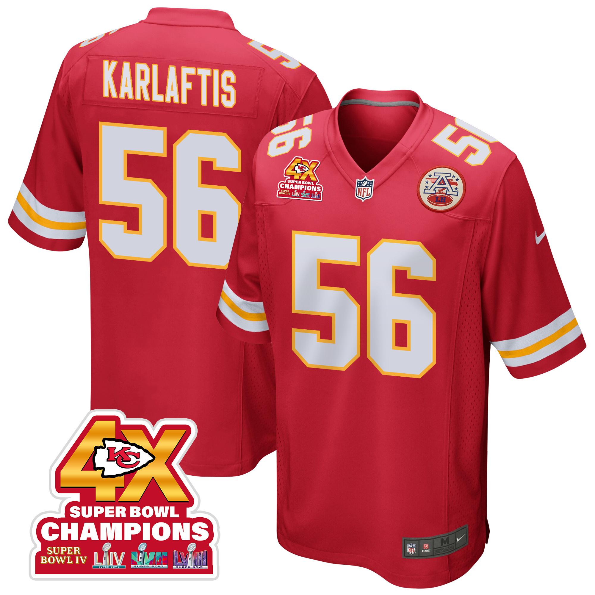 George Karlaftis 56 Kansas City Chiefs Super Bowl LVIII Champions 4X Game Men Jersey - Red JS8540 nicesnker