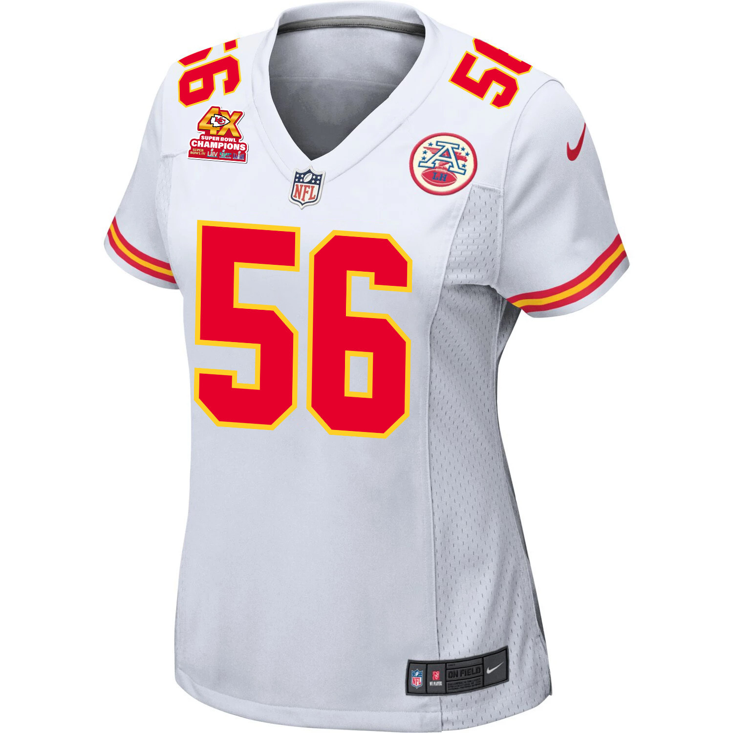 Alternative view of George Karlaftis 56 Kansas City Chiefs Super Bowl LVIII Champions 4X Game Women Jersey - White JS4441 nicesnker