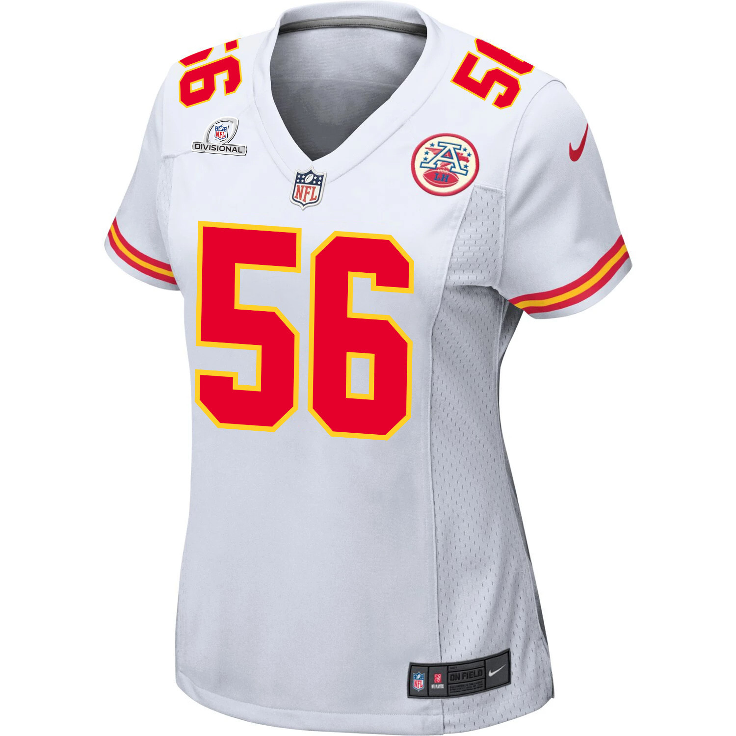 Alternative view of George Karlaftis 56 Kansas City Chiefs Super Bowl LVIII Patch Game Women Jersey - White JS9741 nicesnker