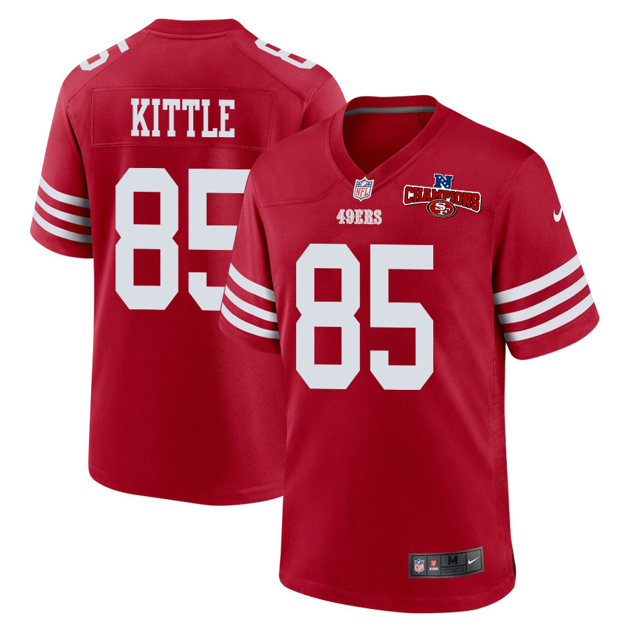 George Kittle 85 San Francisco 49ers NFC Champions Patch Game Men Jersey - Scarlet JS7239 nicesnker