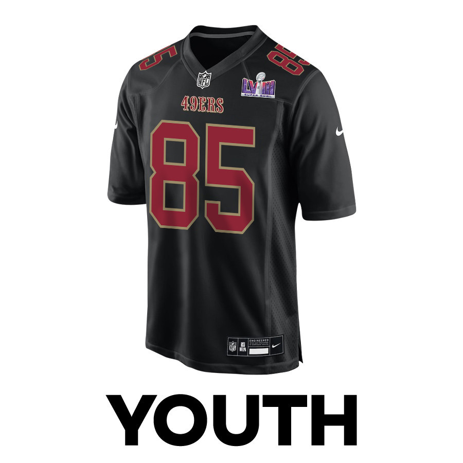 Alternative view of George Kittle 85 San Francisco 49ers Super Bowl LVIII Patch Fashion Game YOUTH Jersey - Carbon Black JS7071 nicesnker