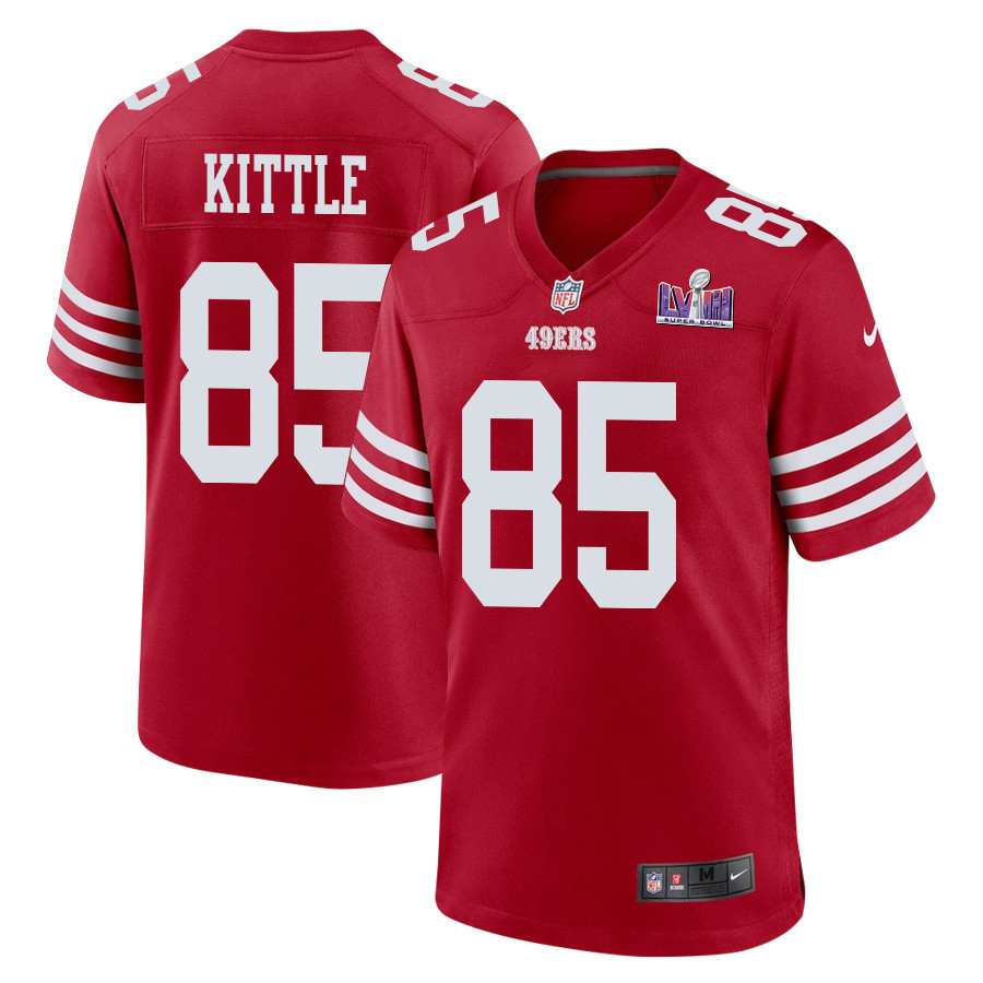 George Kittle 85 San Francisco 49ers Super Bowl LVIII Patch Game Men Jersey - Scarlet JS2059 nicesnker