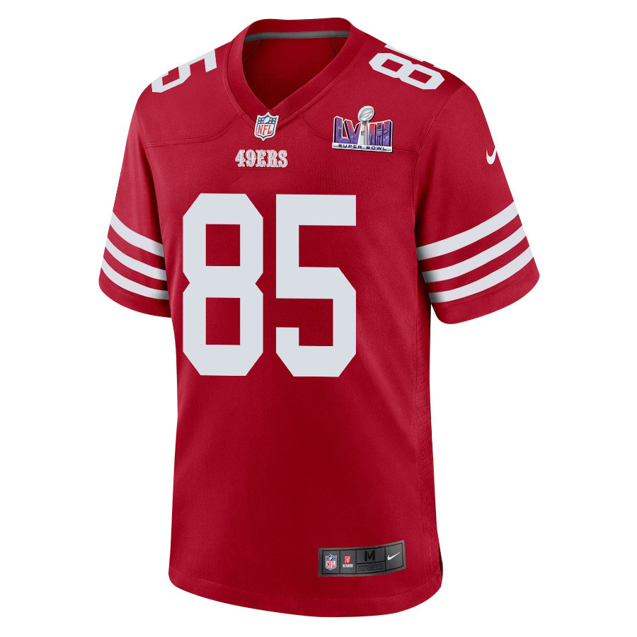 Alternative view of George Kittle 85 San Francisco 49ers Super Bowl LVIII Patch Game Men Jersey - Scarlet JS2059 nicesnker