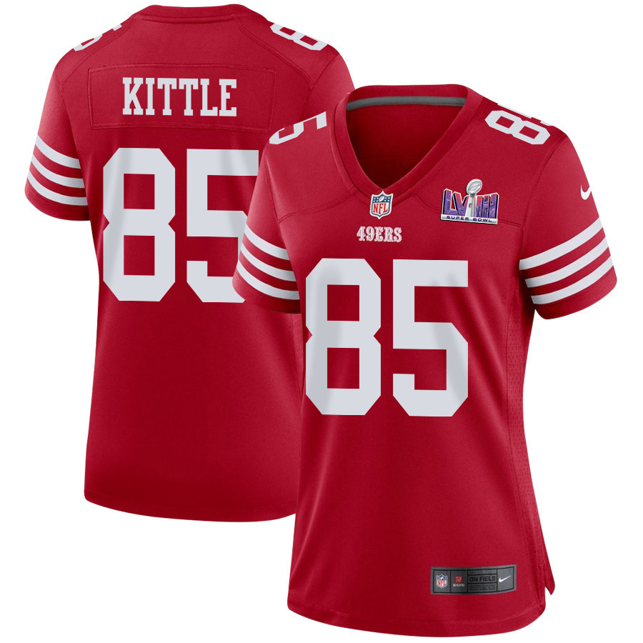 George Kittle 85 San Francisco 49ers Super Bowl LVIII Patch Game Women Jersey - Scarlet JS2034 nicesnker