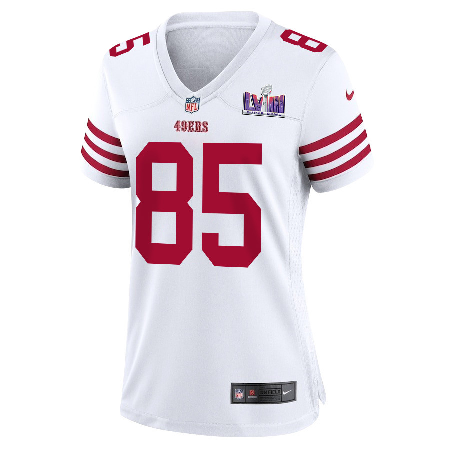 Alternative view of George Kittle 85 San Francisco 49ers Super Bowl LVIII Patch Game Women Jersey - White JS6674 nicesnker