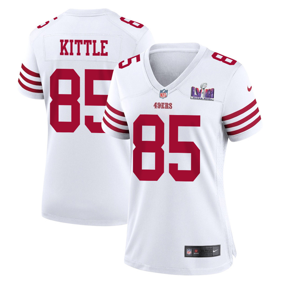 George Kittle 85 San Francisco 49ers Super Bowl LVIII Patch Game Women Jersey - White JS6674 nicesnker