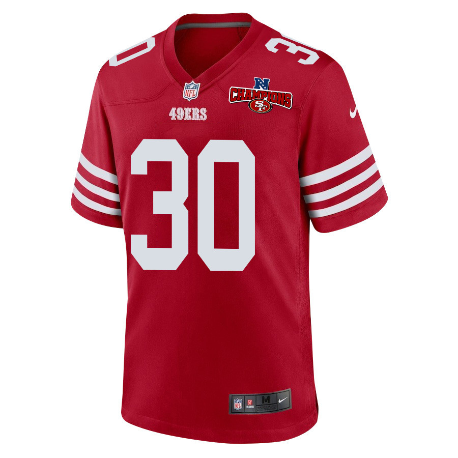 Alternative view of George Odum 30 San Francisco 49ers NFC Champions Patch Game Men Jersey - Scarlet JS6227 nicesnker