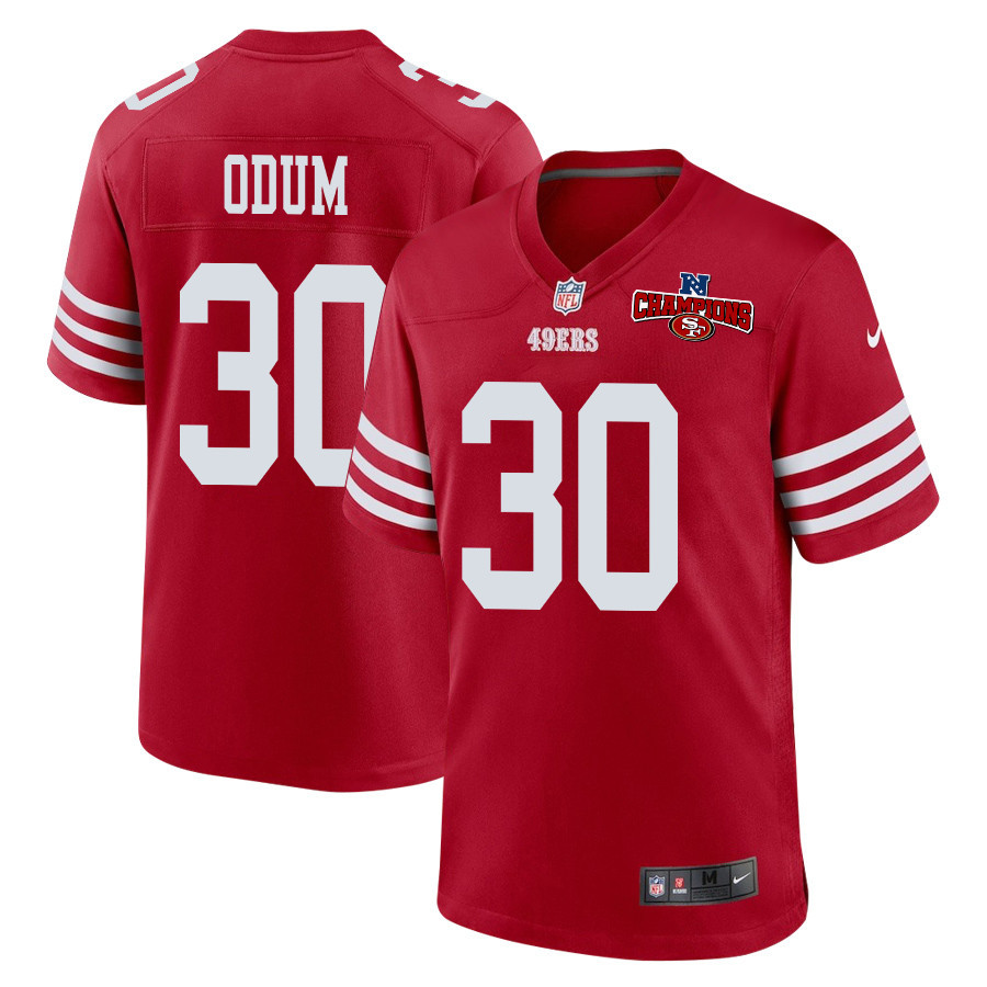 George Odum 30 San Francisco 49ers NFC Champions Patch Game Men Jersey - Scarlet JS6227 nicesnker