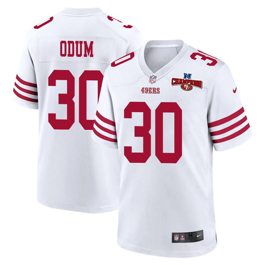 George Odum 30 San Francisco 49ers NFC Champions Patch Game Men Jersey - White JS6105 nicesnker