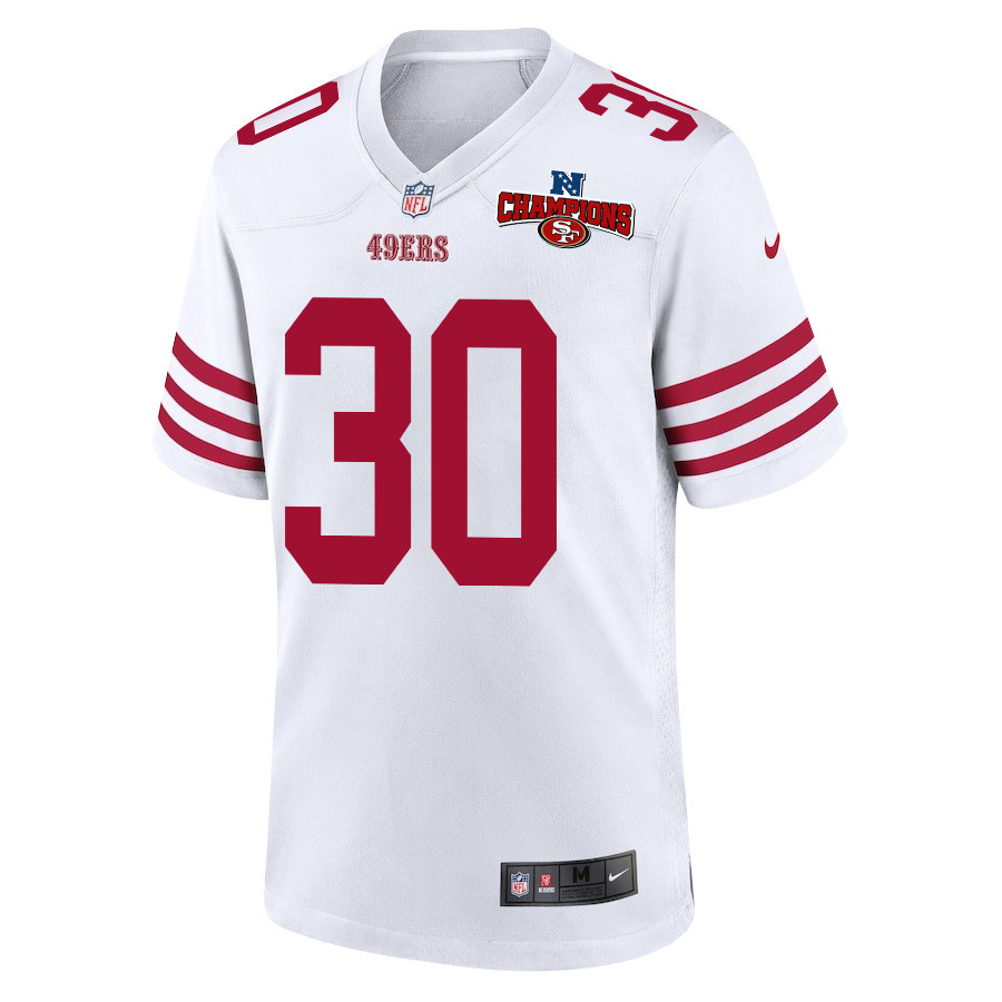 Alternative view of George Odum 30 San Francisco 49ers NFC Champions Patch Game Men Jersey - White JS6105 nicesnker