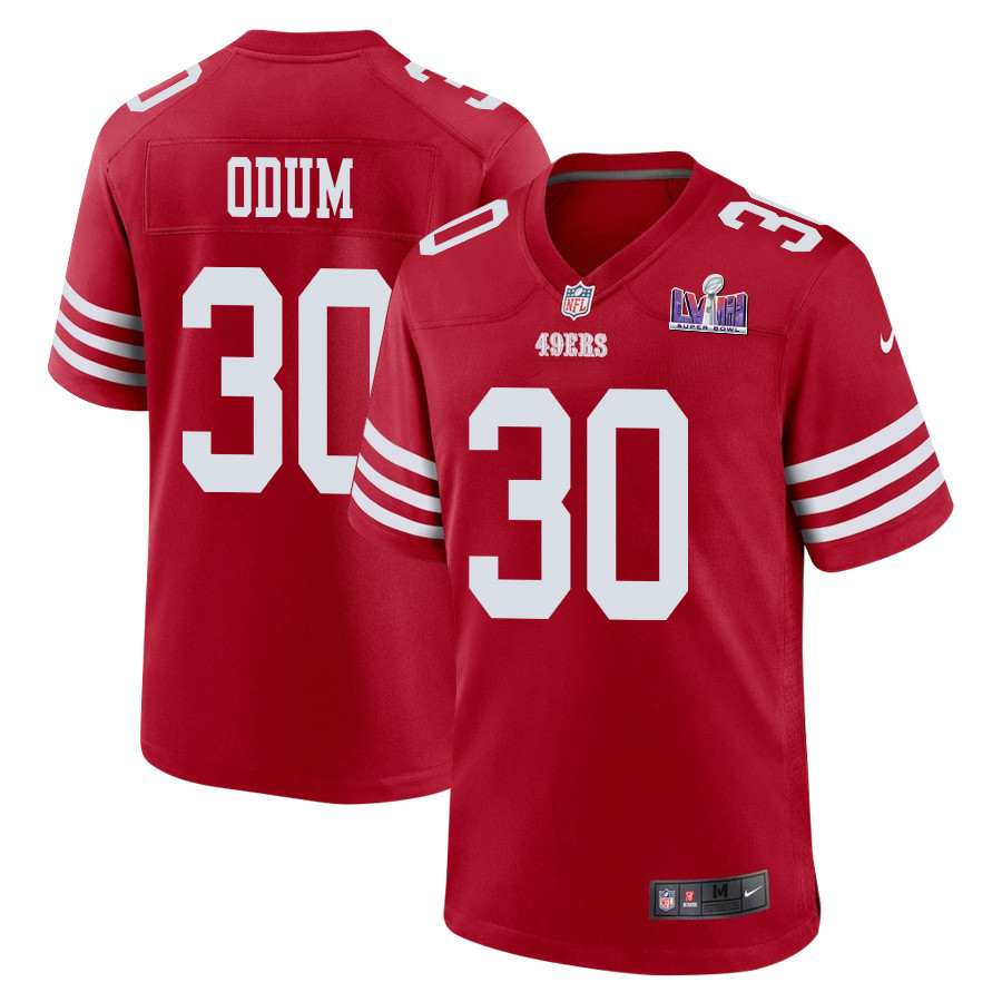 George Odum 30 San Francisco 49ers Super Bowl LVIII Patch Game Men Jersey - Scarlet JS2659 nicesnker