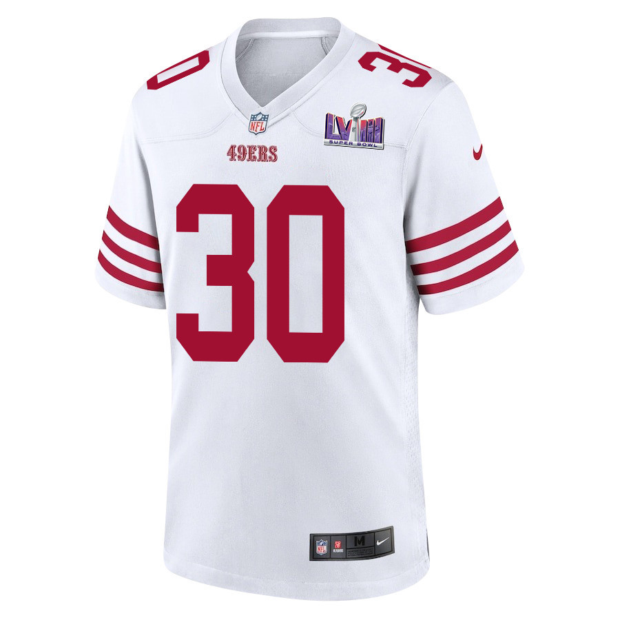 Alternative view of George Odum 30 San Francisco 49ers Super Bowl LVIII Patch Game Men Jersey - White JS9519 nicesnker