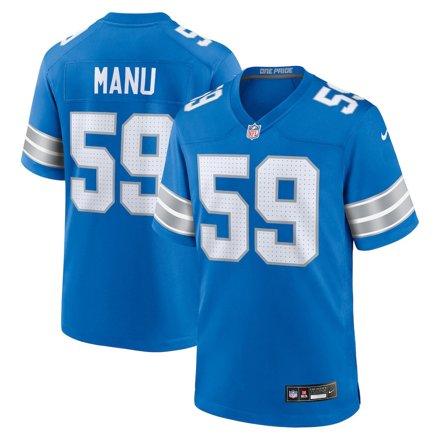 Giovanni Manu 59 Detroit Lions Team Game Men Jersey - Blue JS2661 nicesnker