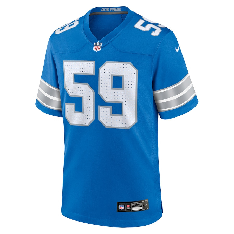 Alternative view of Giovanni Manu 59 Detroit Lions Team Game Men Jersey - Blue JS2661 nicesnker