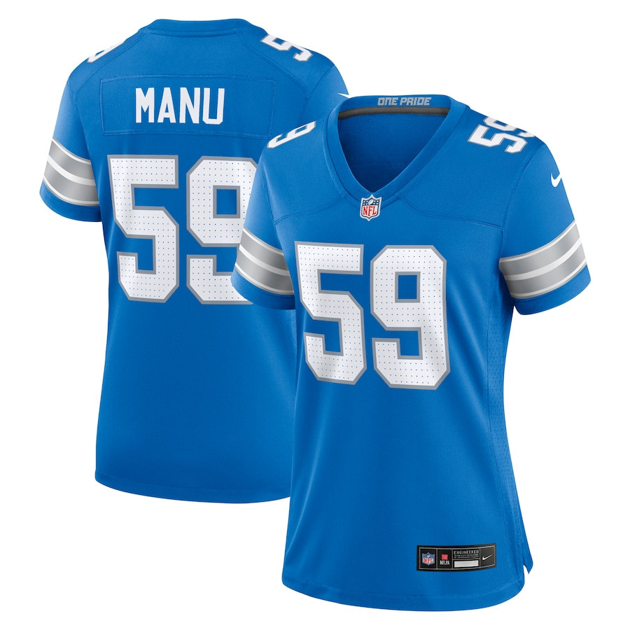 Giovanni Manu 59 Detroit Lions Women Team Game Jersey - Blue JS6449 nicesnker