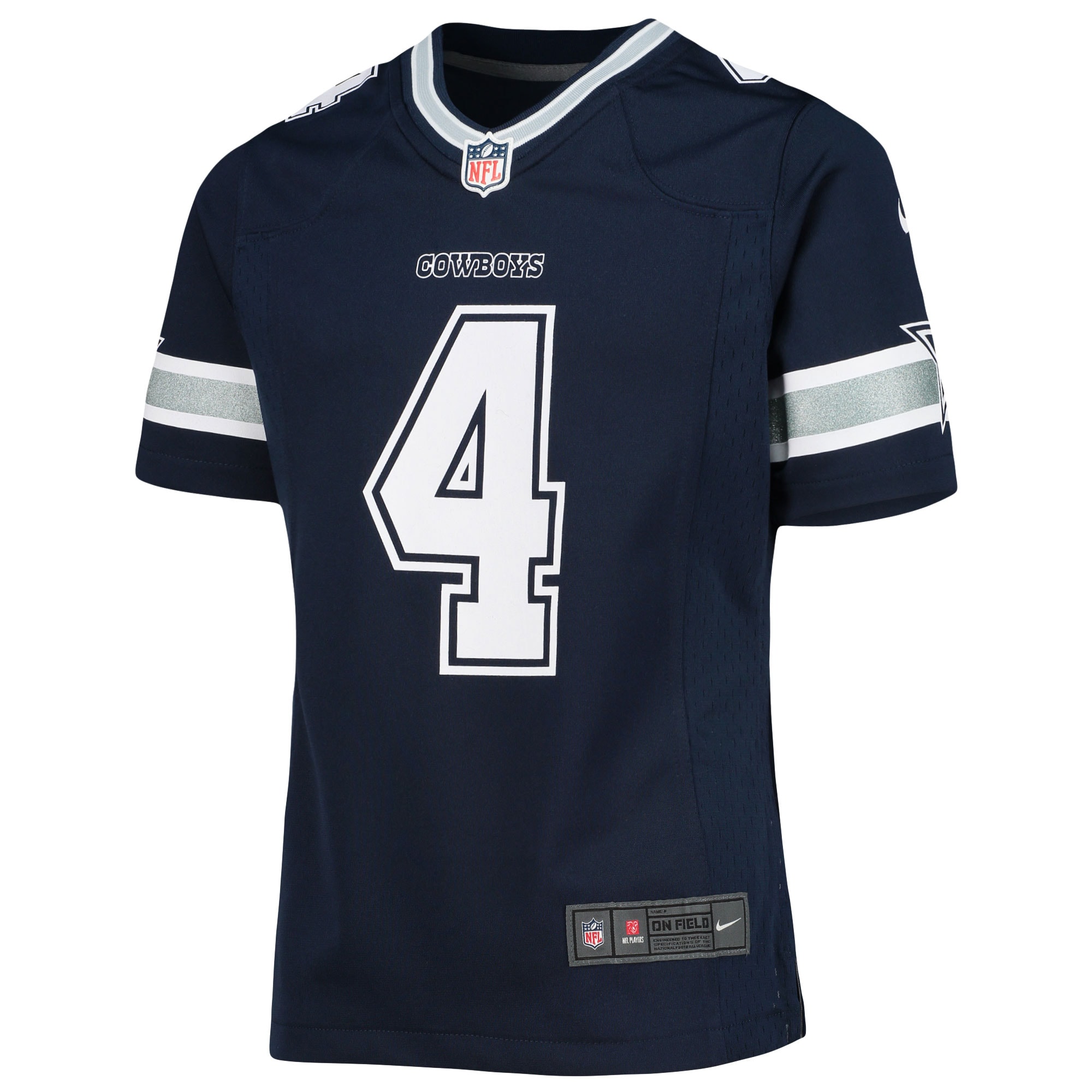 Alternative view of Girls Youth Dallas Cowboys Dak Prescott Navy Team Game Jersey JS9927 nicesnker