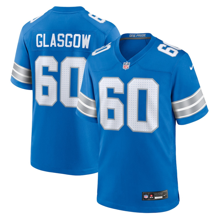 Graham Glasgow 60 Detroit Lions Team Game Men Jersey - Blue JS2879 nicesnker