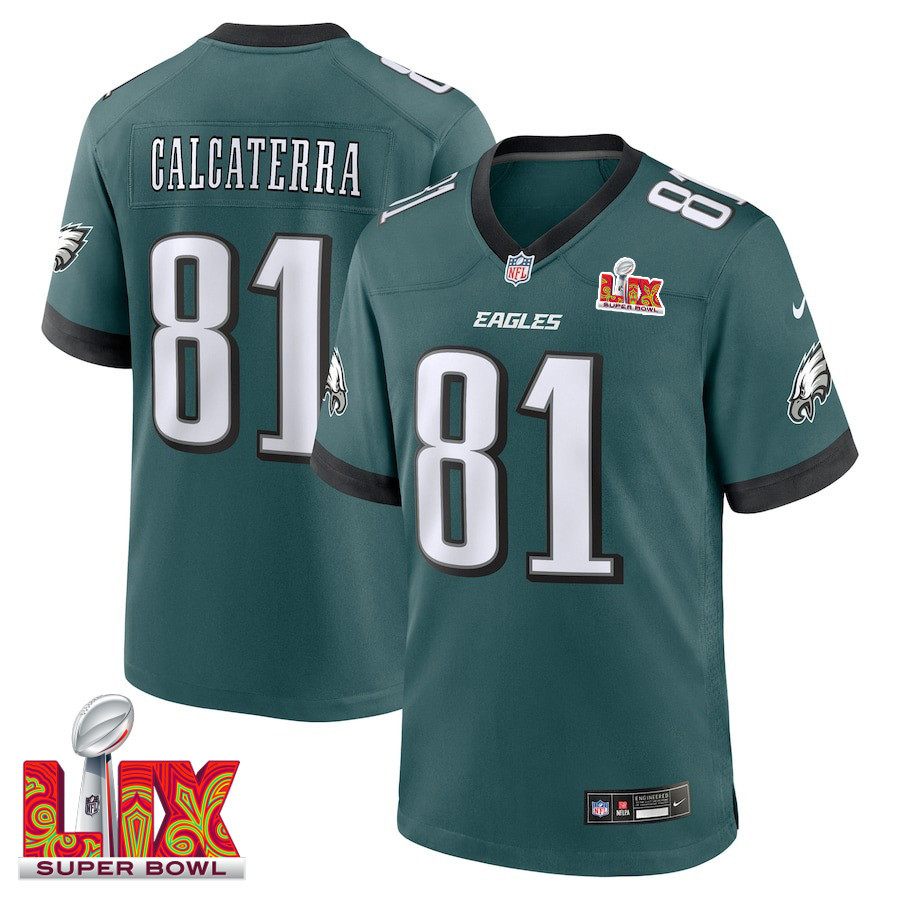 Grant Calcaterra #81 Philadelphia Eagles Super Bowl LIX Jersey - Men's - Midnight Green JS2339 nicesnker