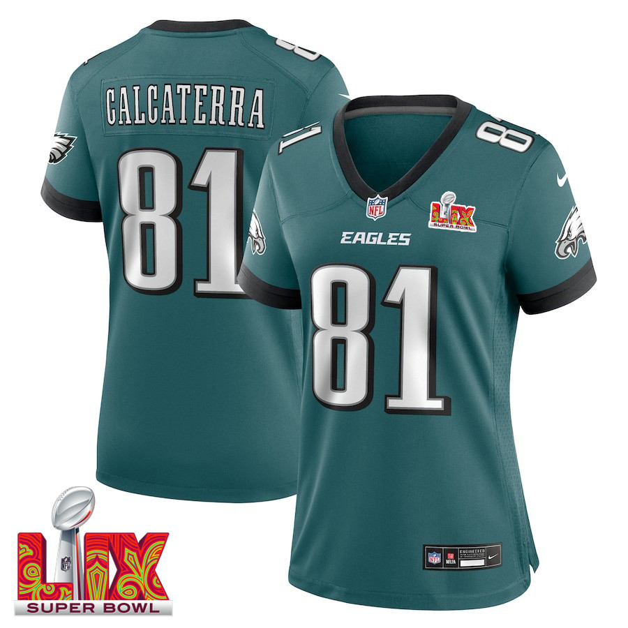 Grant Calcaterra #81 Philadelphia Eagles Super Bowl LIX Women's Jersey - Midnight Green JS9783 nicesnker