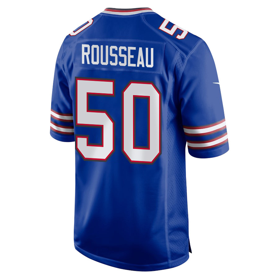 Alternative view of Greg Rousseau 50 Buffalo Bills Super Bowl LIX New Orleans Patch Game Men Jersey - Royal JS6257 nicesnker