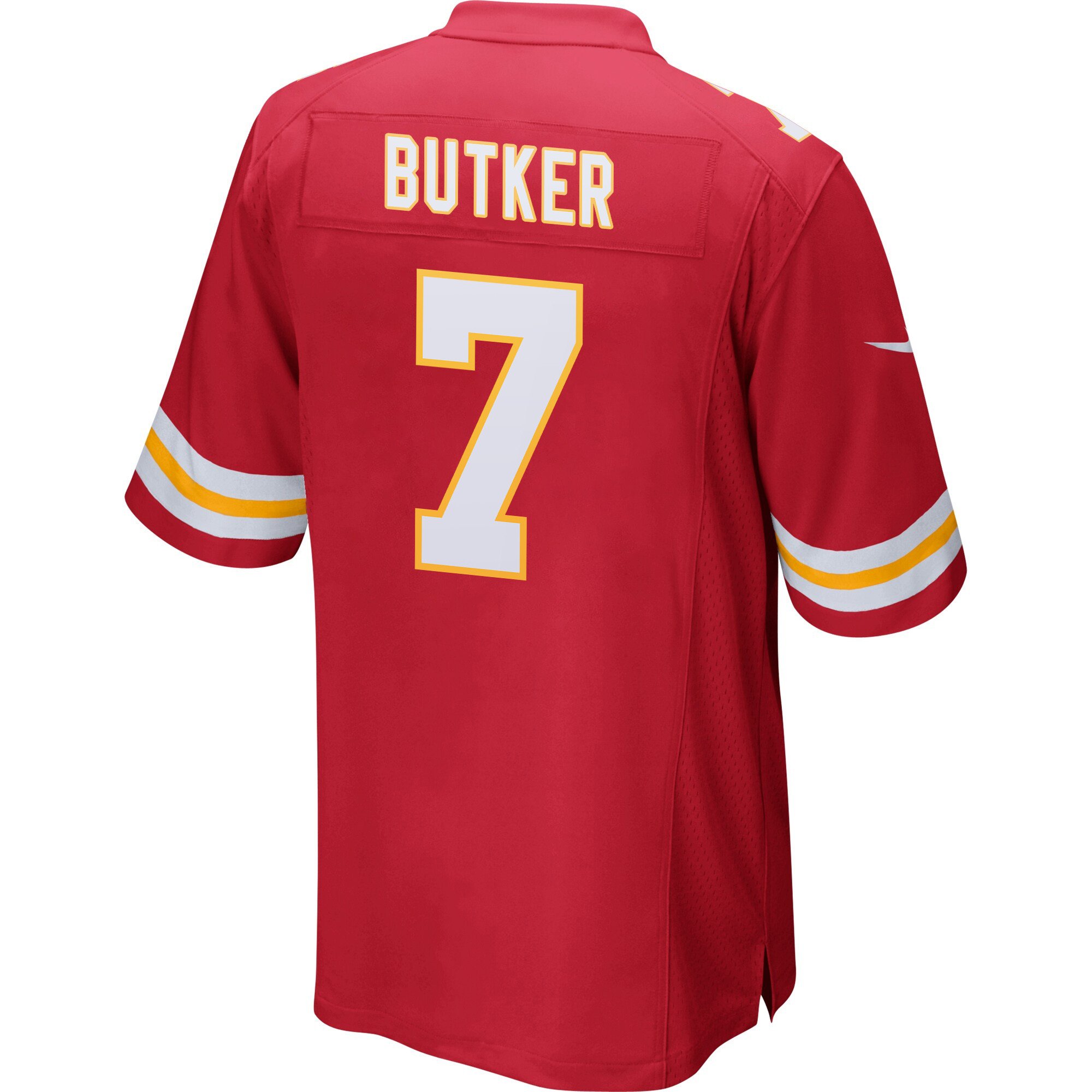 Alternative view of Harrison Butker 7 Kansas City Chiefs Super Bowl LIX Champions Patch 'New Orleans - A Symphony of Sport' EMBROIDERED Game Men Jersey - Red JS8271 nicesnker