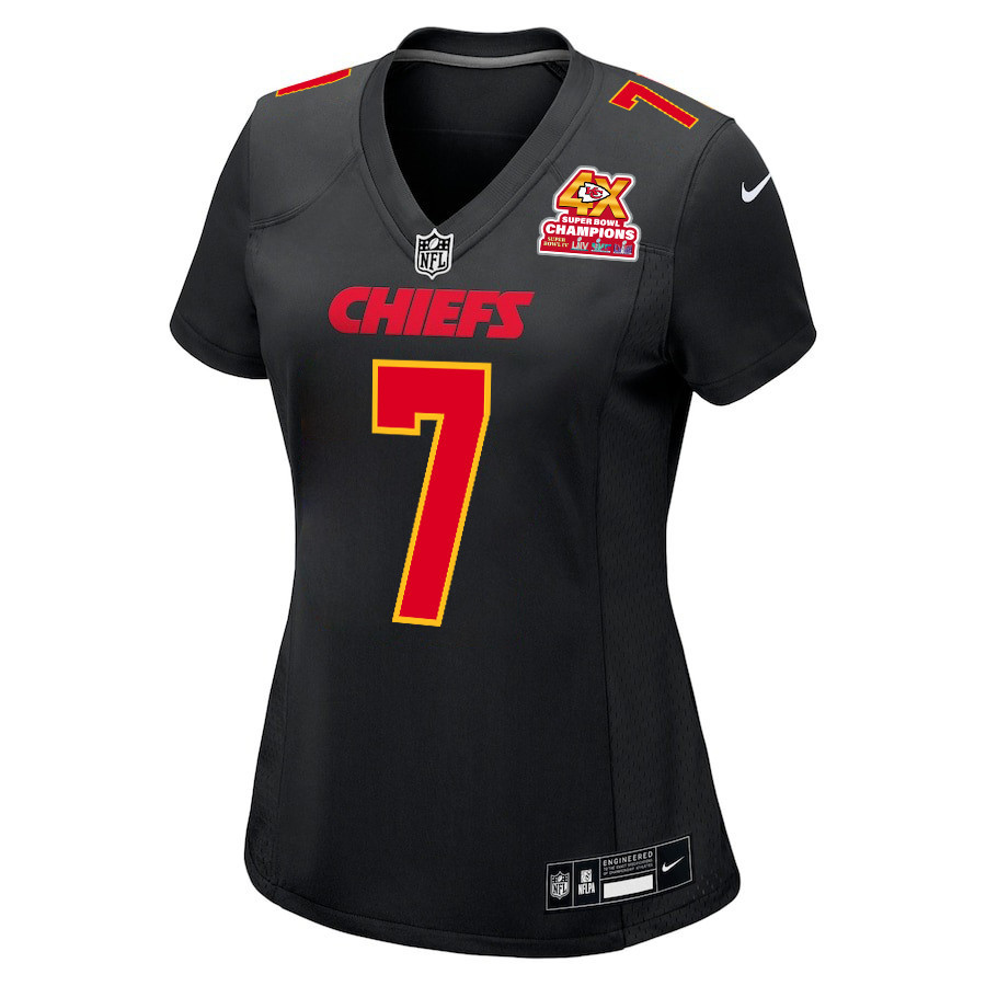 Alternative view of Harrison Butker 7 Kansas City Chiefs Super Bowl LVIII Champions 4X Fashion Game Women Jersey - Carbon Black JS7978 nicesnker