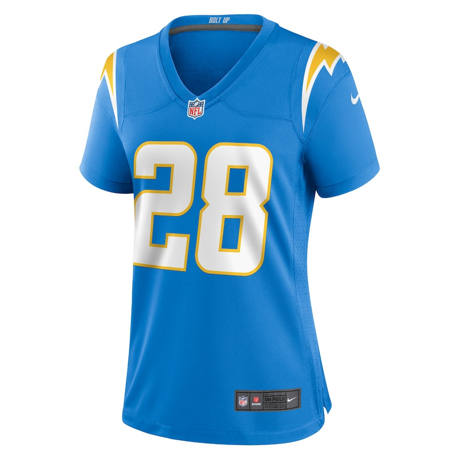 Alternative view of Hassan Haskins 28 Los Angeles Chargers Women's Game Jersey - Powder Blue JS5179 nicesnker