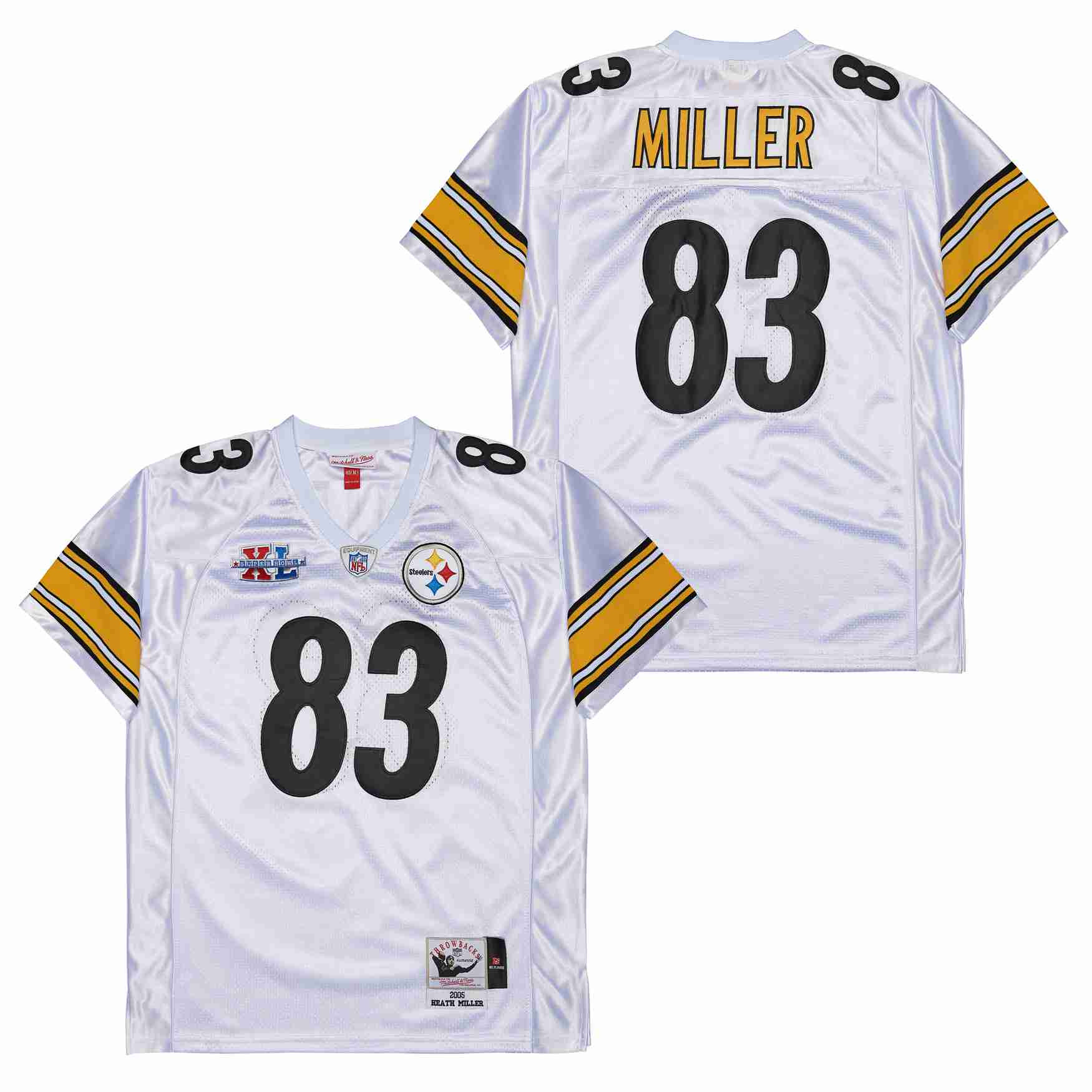 Alternative view of Heath Miller 83 Pittsburgh Steelers Super Bowl XL Retro Throwback Men Jersey - White JS8196 nicesnker