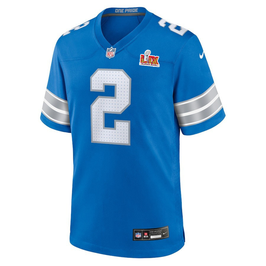 Alternative view of Hendon Hooker #2 Detroit Lions Super Bowl LIX YOUTH Jersey - Blue JS1179 nicesnker