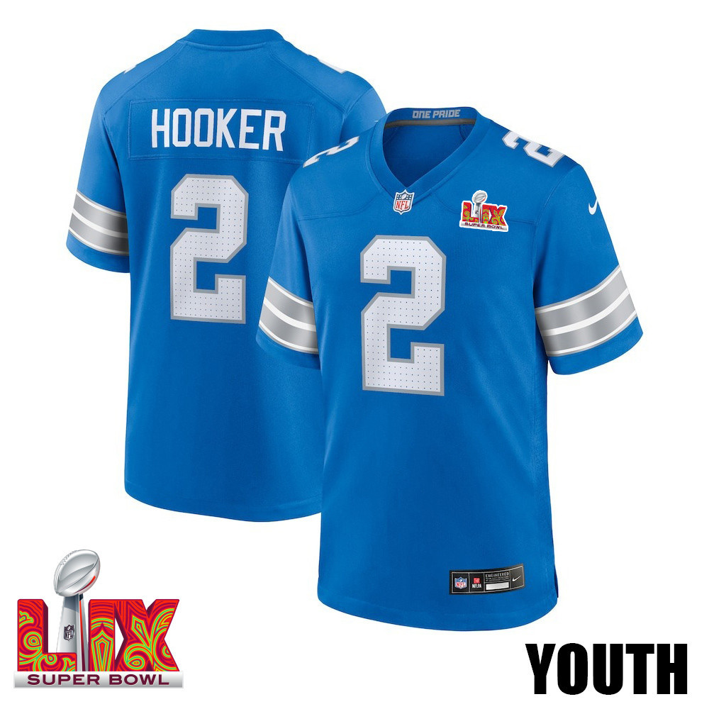Hendon Hooker #2 Detroit Lions Super Bowl LIX YOUTH Jersey - Blue JS1179 nicesnker