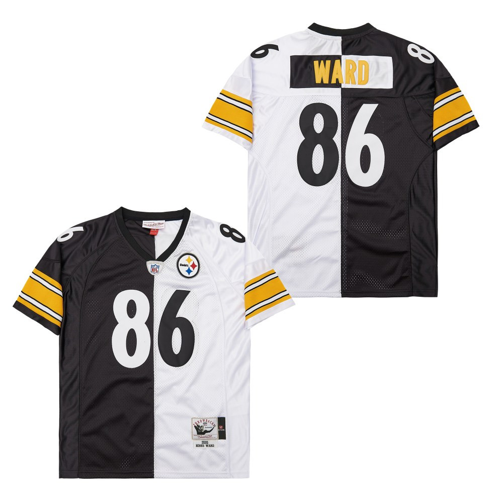 Alternative view of Hines Ward 86 Pittsburgh Steelers Two-Toned Retro Throwback Men Jersey - Black/White JS5095 nicesnker