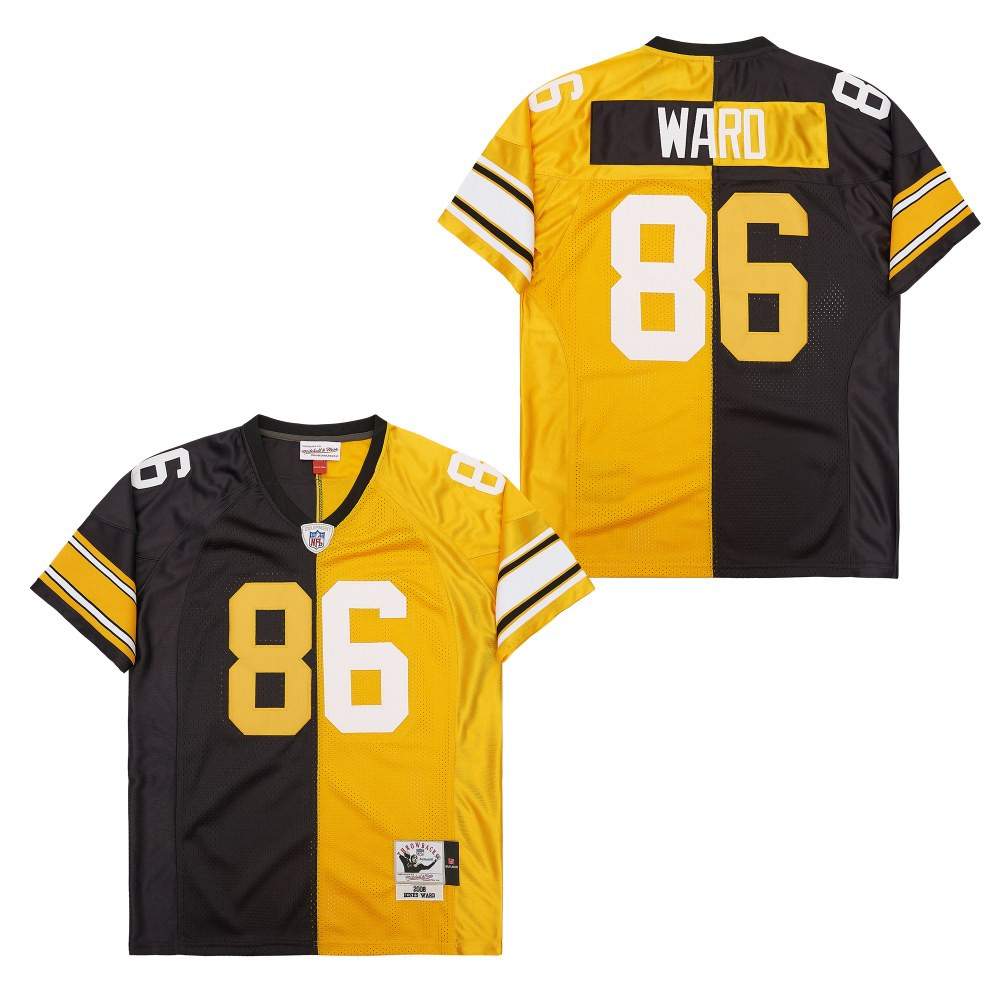 Alternative view of Hines Ward 86 Pittsburgh Steelers Two-Toned Retro Throwback Men Jersey - Black/Yellow JS5413 nicesnker