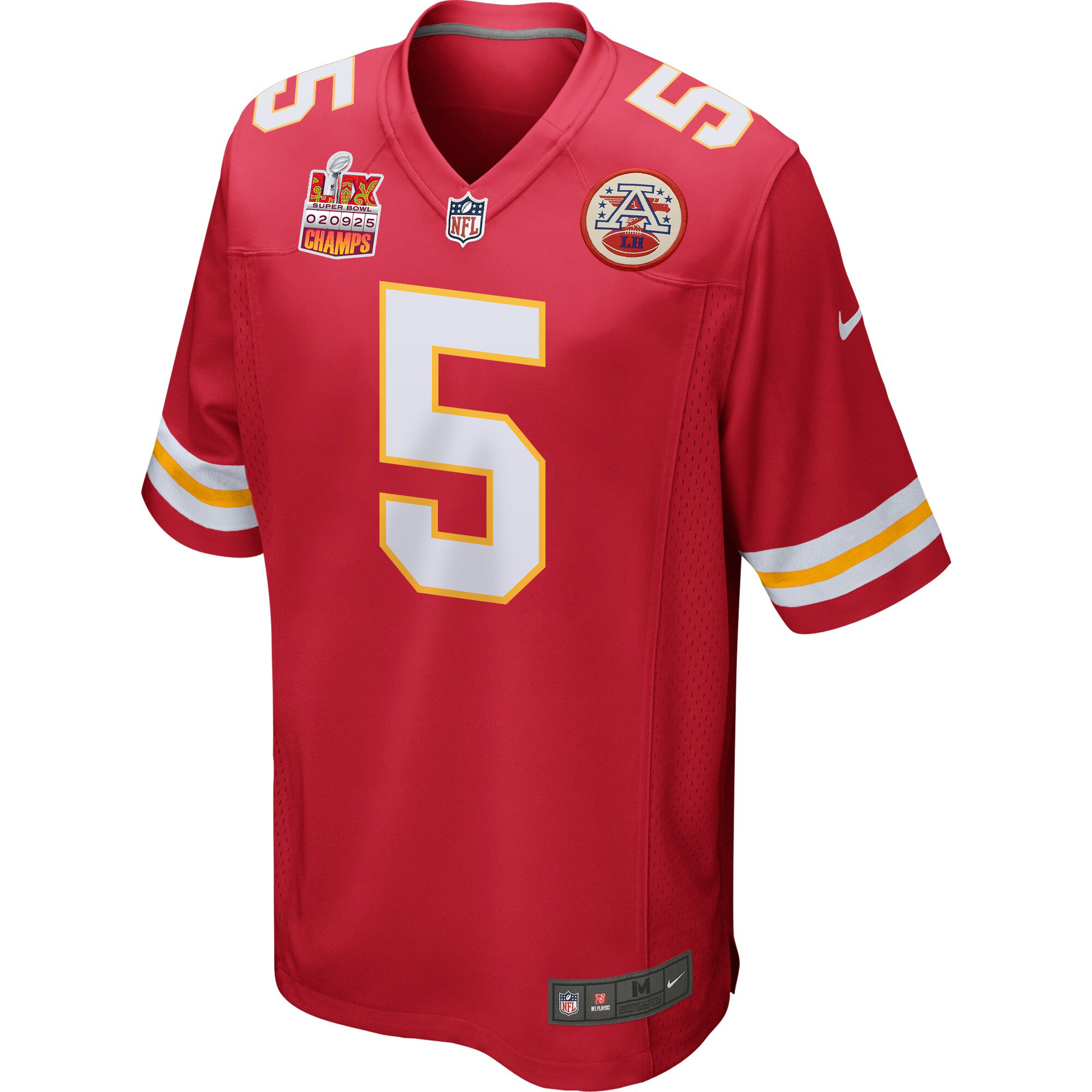 Hollywood Brown 5 Kansas City Chiefs Super Bowl LIX Champions Patch Game Men Jersey - Red JS1490 nicesnker - Image 3