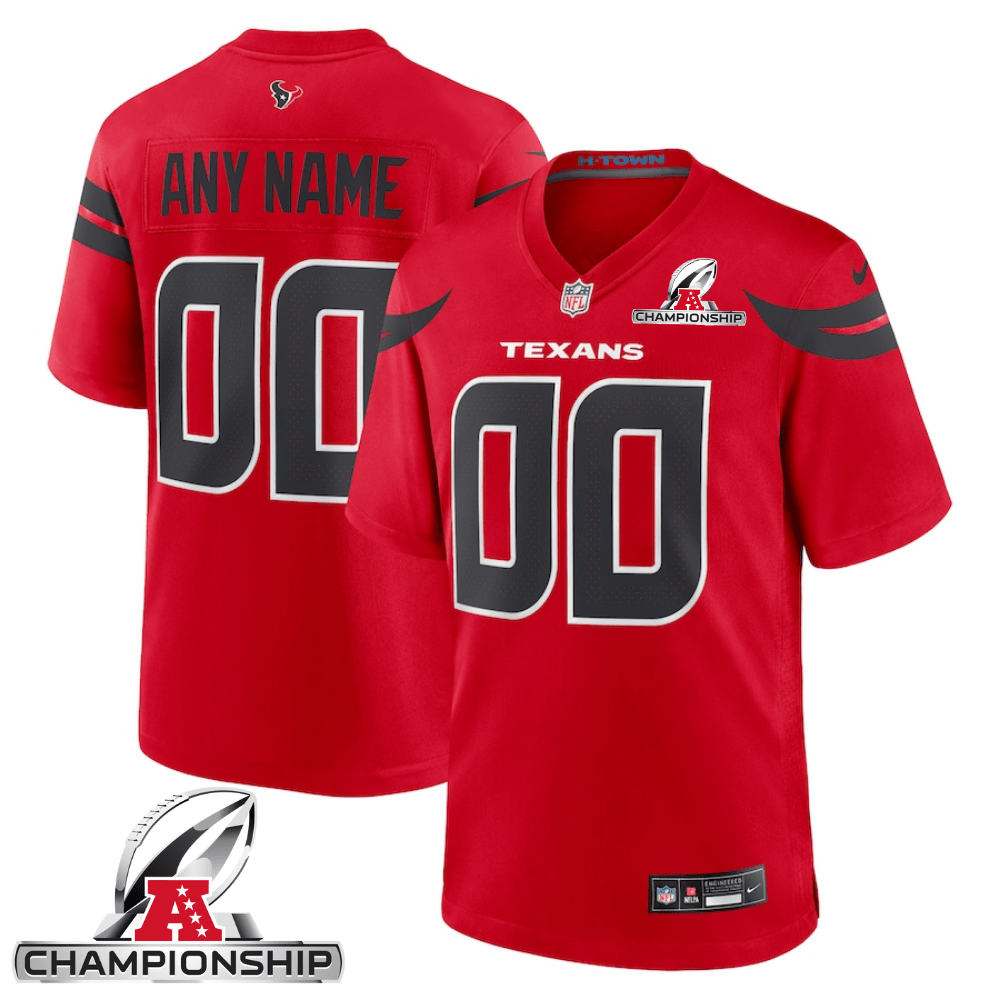 Houston Texans AFC Championship Patch Alternate Game Men Custom Jersey - Red JS3504 nicesnker