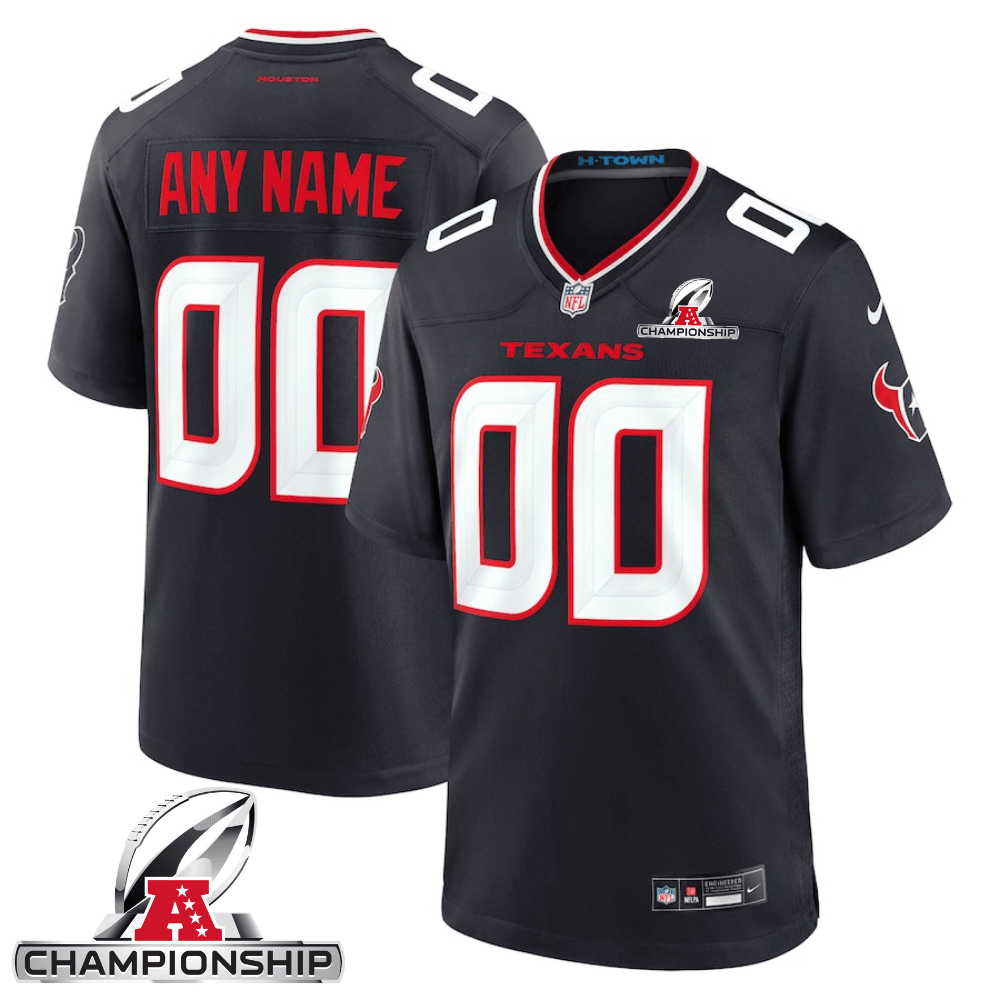 Houston Texans AFC Championship Patch Game Men Custom Jersey - Navy JS3192 nicesnker